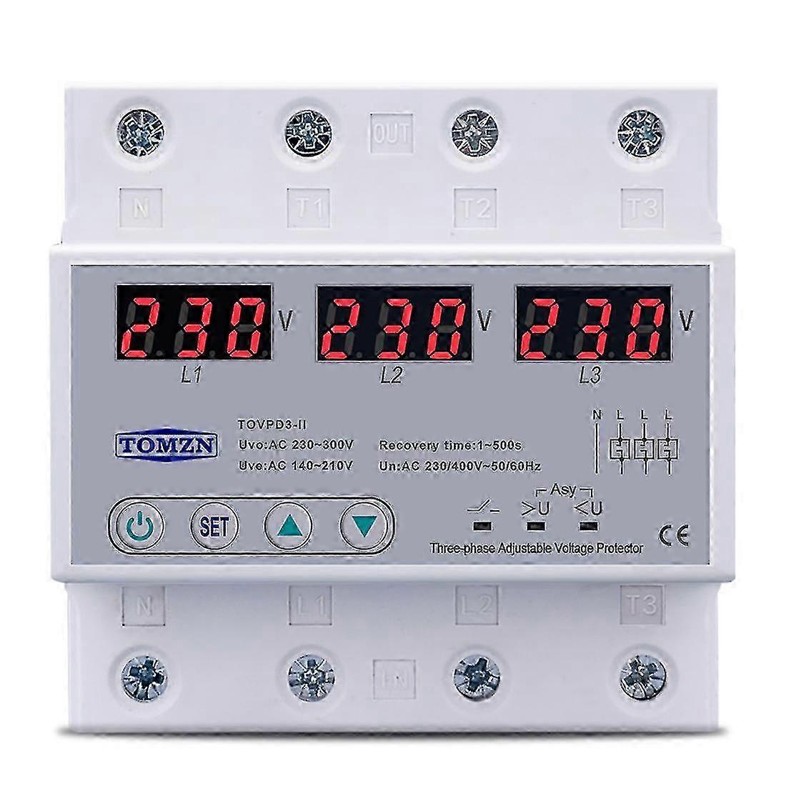 Three Phase Voltage Protector Adjustable Over Under Protection Automatic Recovery