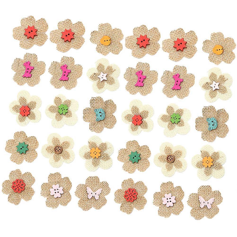 Wood and Jute DIY Flower Buttons Decorative Sewing Buttons 90Pcs
