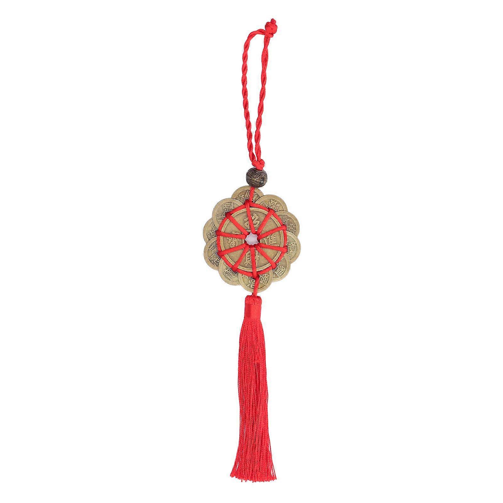 Chinese Feng Shui Coins Fortune Money with Red String Hanging Ornament for Chinese New Year DecorationType 2