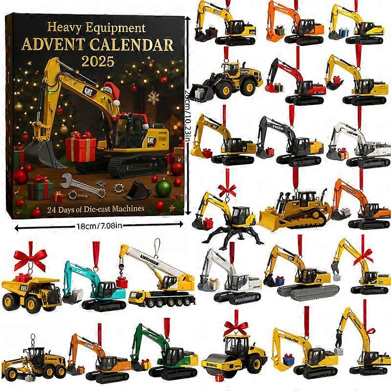 2025 Christmas Countdown Calendar | 2025 Heavy Equipment Calendar | 24 Days 2D Acrylic Matte Matte Decorated Countdown for Christmas Kids for Husband