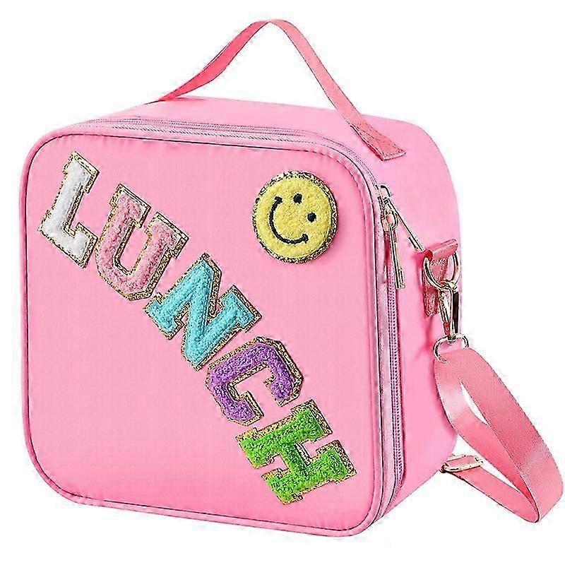 حقيبة غداء معزولة مع حزام كتف قابل للتعديل ، حقيبة معزولة من النايلون Preppy Lunch Box ، حقيبة عزل ديكور من الشنيل للسفر المدرسي
