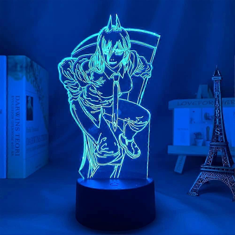 3D Illusion Night Light Chainsaw Man Power Figure Anime Character Table Lamp USB Powered RGB 7/16 Colors Changes LED Lights with Remote Control for Ki