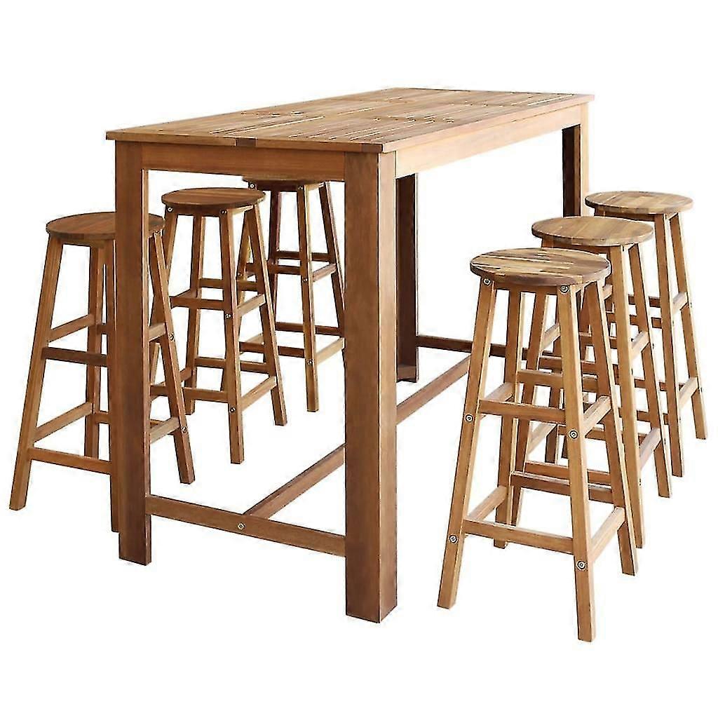 Bar Tisch und Hocker Set 7 Stück Massives Akazienholz