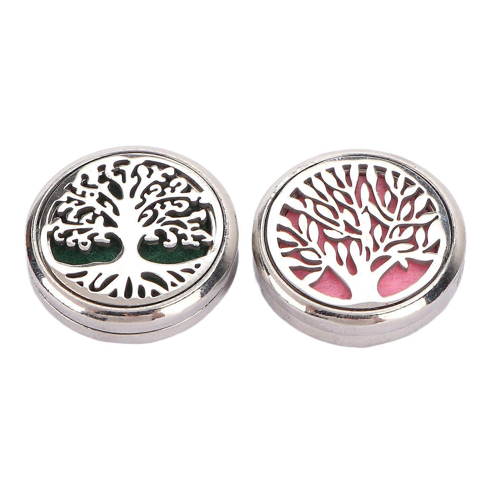 2pcs Essential Oil Diffuser Brooches Stainless Steel Lightweight Hollow Out Tree Shape Washable Locket Perfume Diffuser