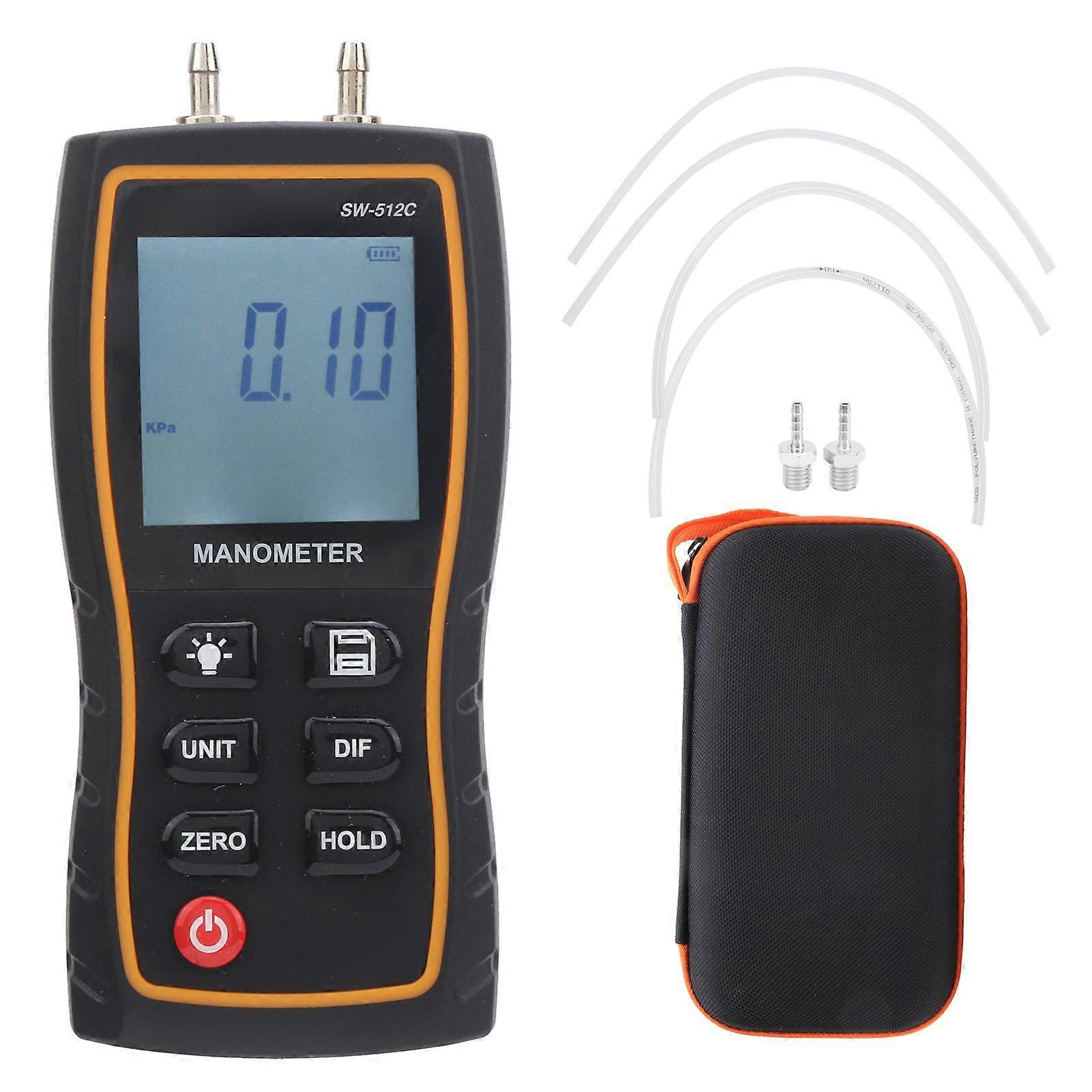 SW512C Digital Manometer HVAC Air Pressure Meter Gauge Differential Air Pressure Tester Tool