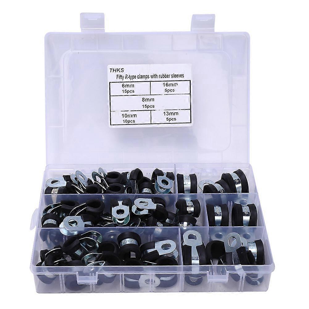 Lot de 50 colliers de serrage en caoutchouc type R, rembourrés, pour câbles électriques, 6 à 16 mm