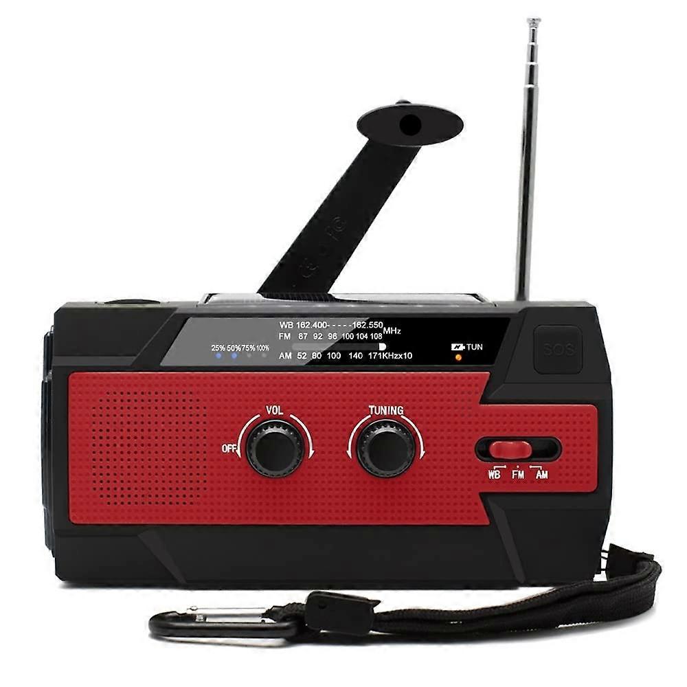 Portable Wind Up Solar Radio 4000mAh AM/FM Weather Radio Multifunction Emergency Hand Crank LED Flashlight Reading Light SOS Alarm Red