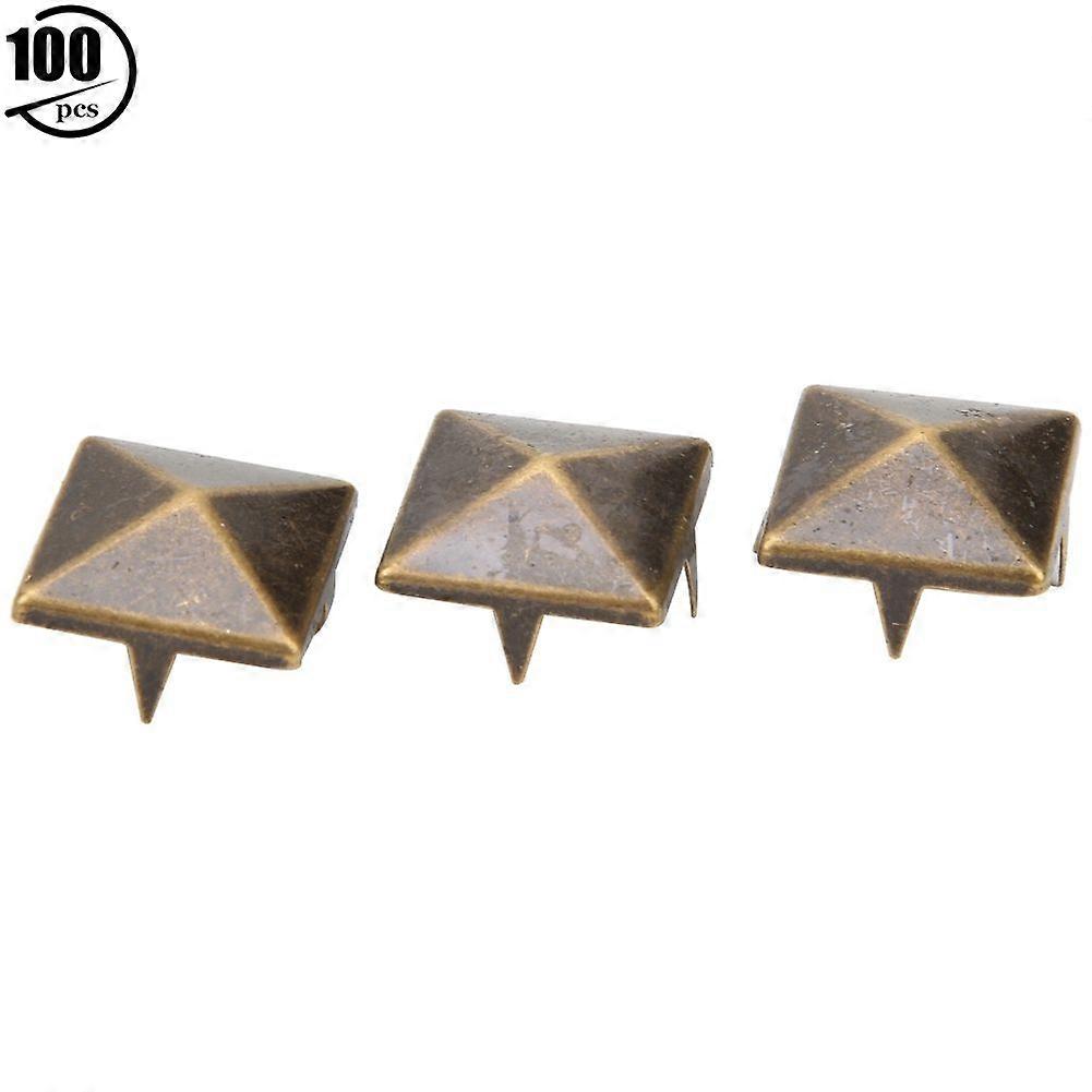 100pcs Square Pyramid Punk Rivets 4 Claw Metal Studs for Bracelets Clothing Shoes HandbagBronze 12mm