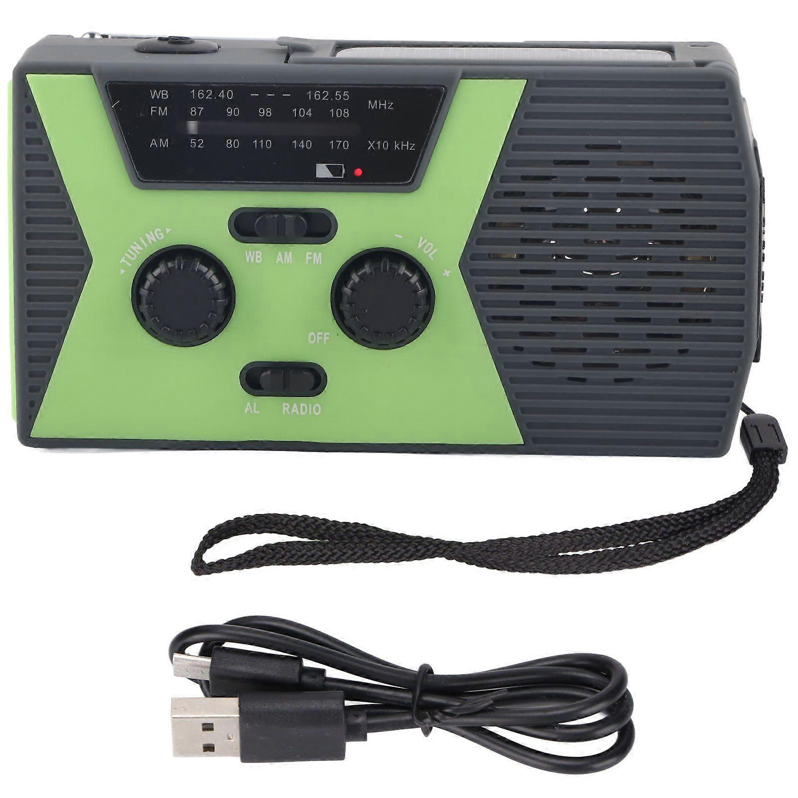 Emergency Crank Radio Solar Powered Radio with 2000mAh Battery Power for Household Emergency Outdoor SurvivalGreen