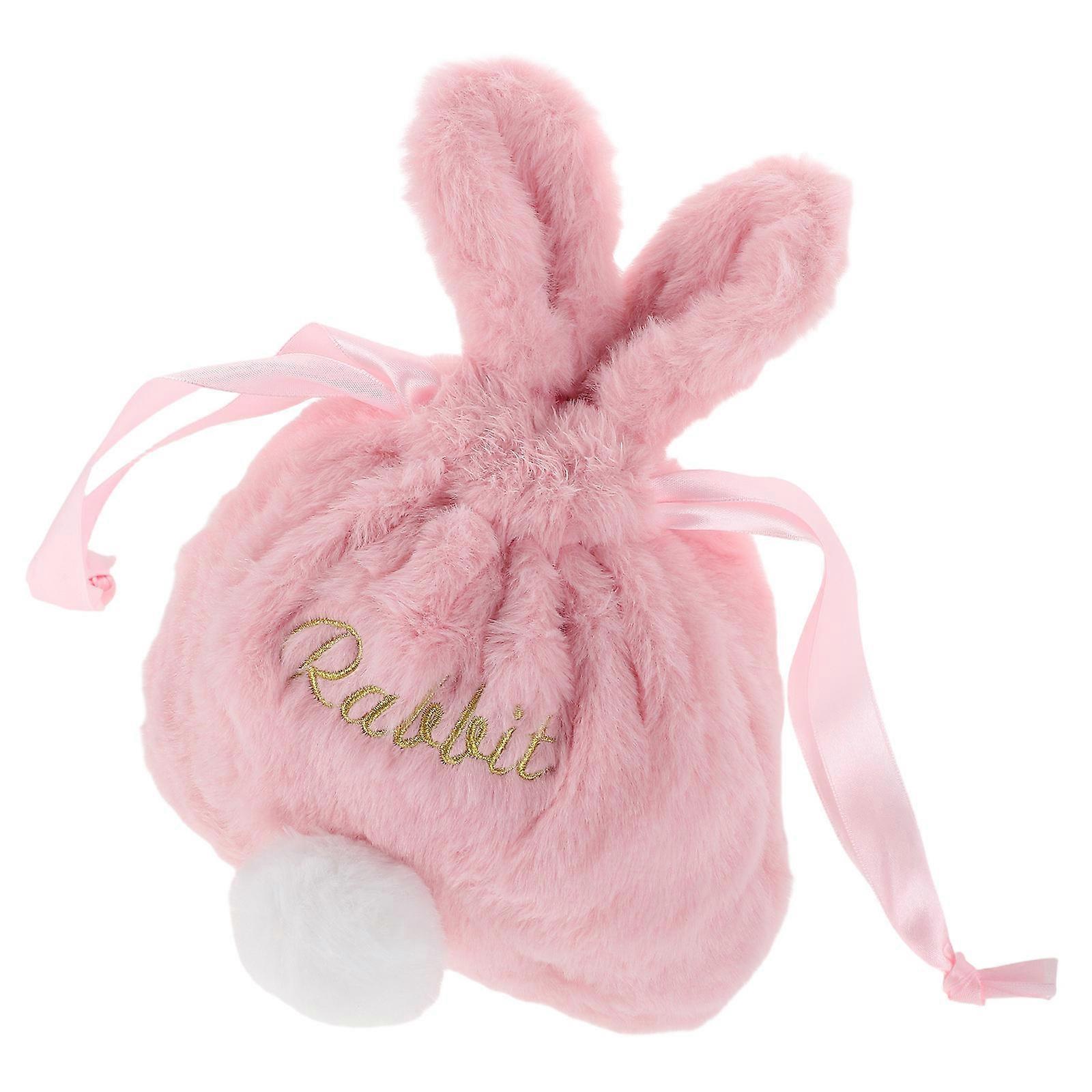 Makeup Pouch Bunny Case for Jewelry Storage 5Pcs Drawstring Plush Pink Bag