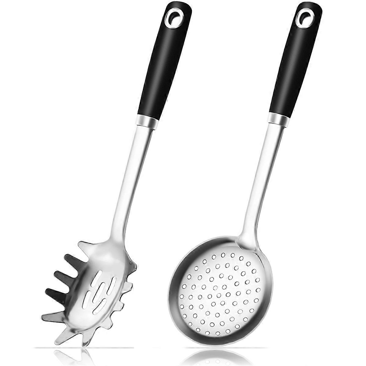 18/0 Stainless Steel Spaghetti Spoon & Slotted Spoon for Cooking, Heavy Duty Frying Spoon Pasta Stra