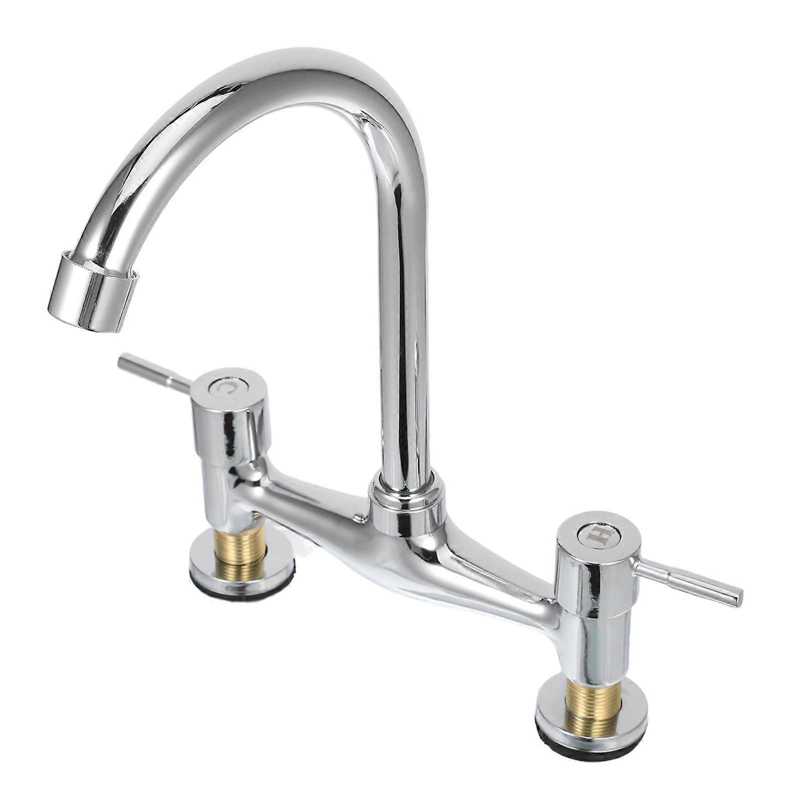 Kitchen Faucet with Rotatable Spout Dual Handle Function 3Pcs Alloy Set