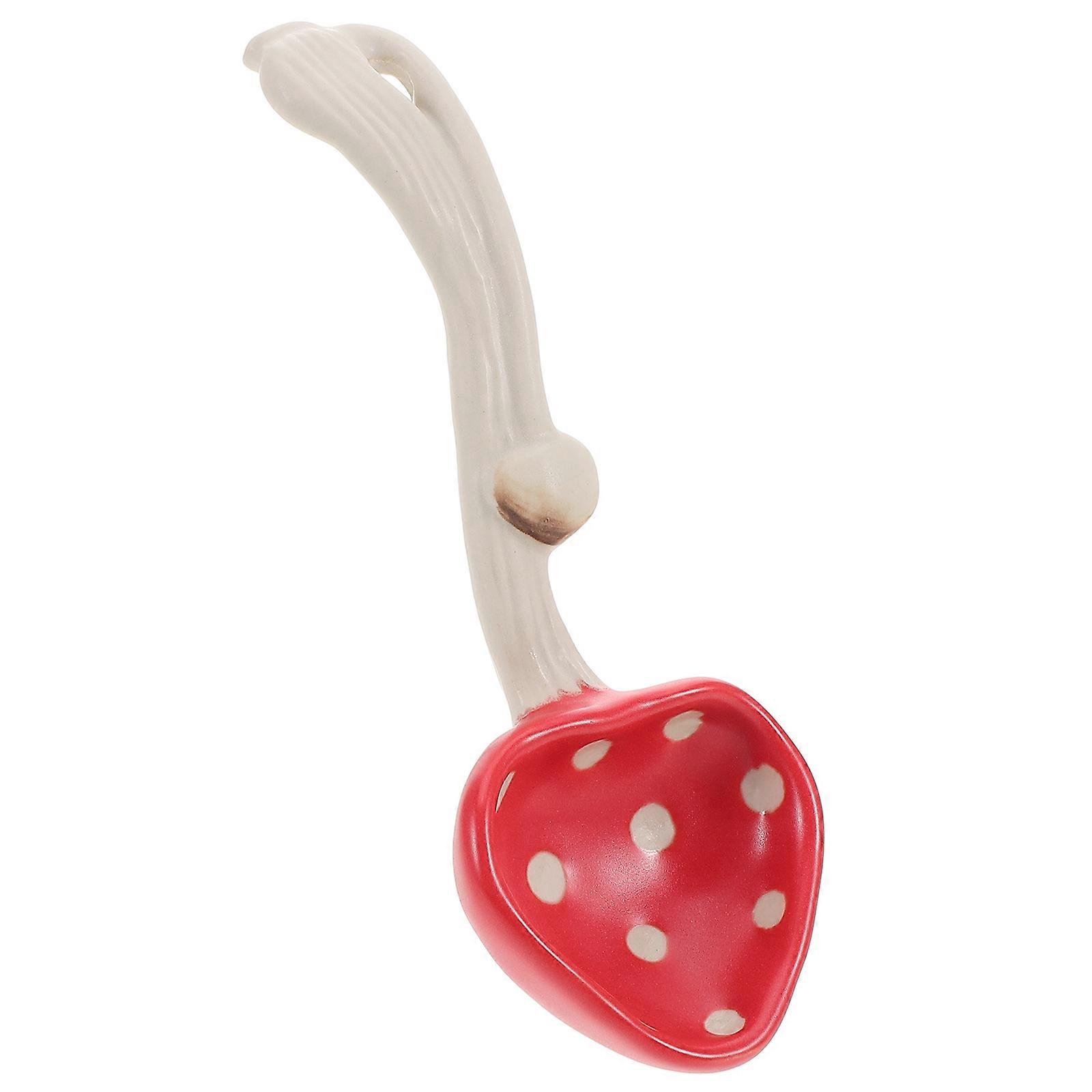 Ceramic Spoon Mushroom Shaped Asian Soup Spoon for Kitchen Use 2Pcs Set