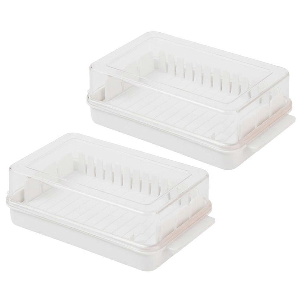 Butter Storage Dish With Lid For Fridge Rectangular White 2Pcs Food Preservation