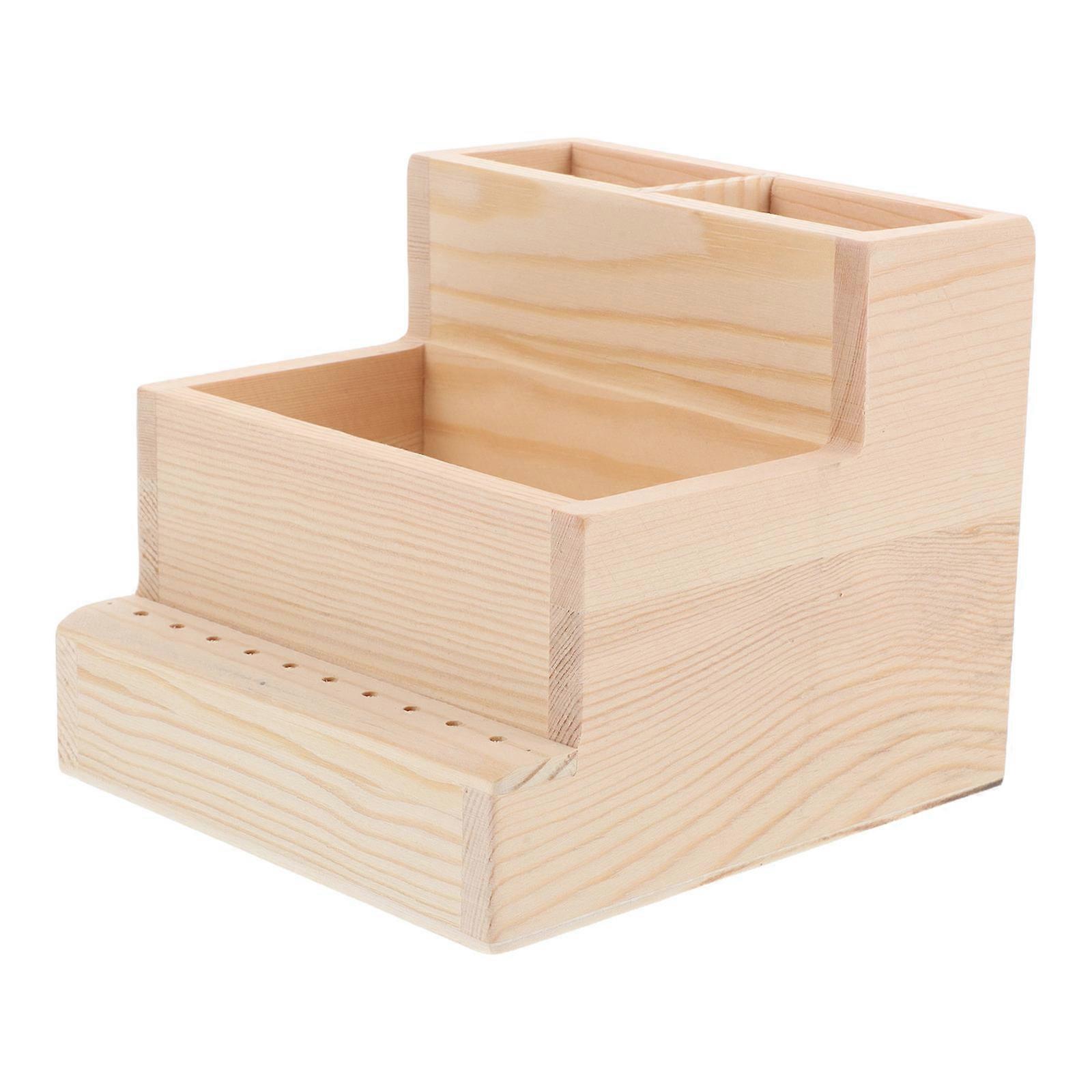Manicure Storage Box Made of Wood for 3Pcs Nail Drill Bit Organizer