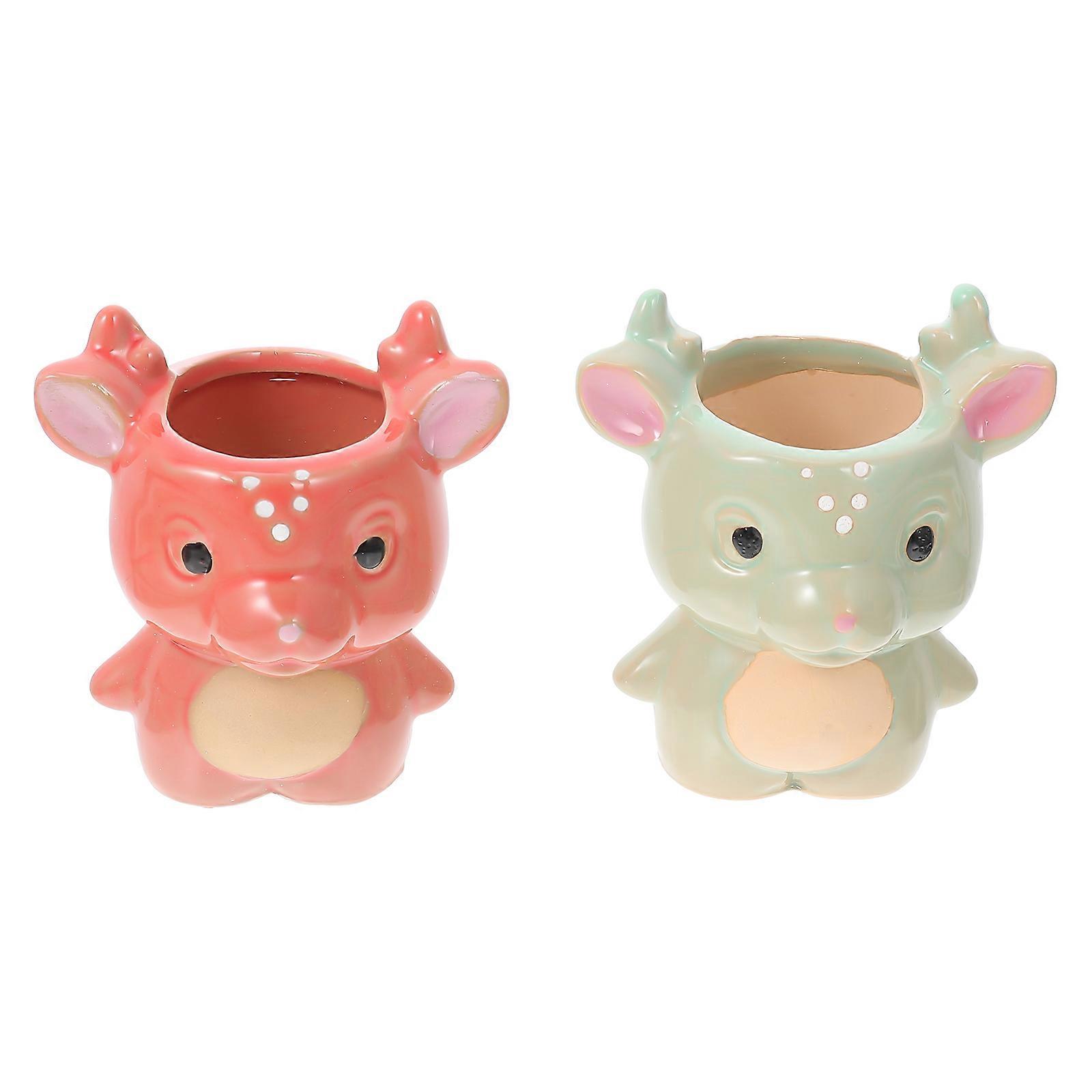 Ceramic Succulent Planter Deer Design for Decoration 4Pcs Set