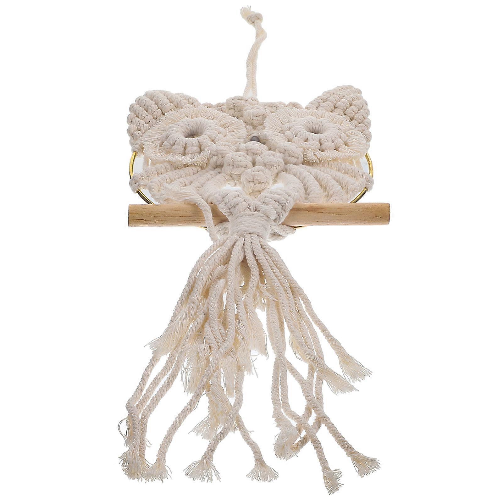 Beige Owl Macrame Wall Hanging Tapestry Decor for Dorm Room 1 Piece