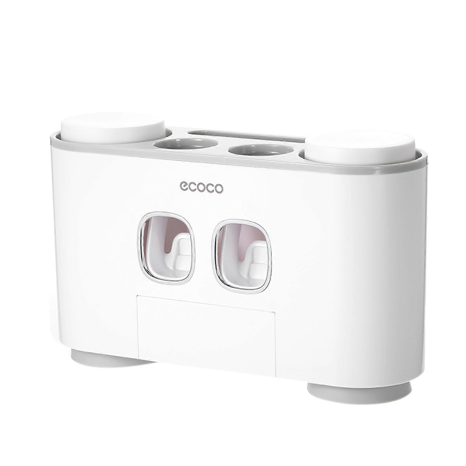 Multifunctional Toothpaste Dispenser & Toothbrush Holder Set, 260x155mm, 4 Cups, Grey