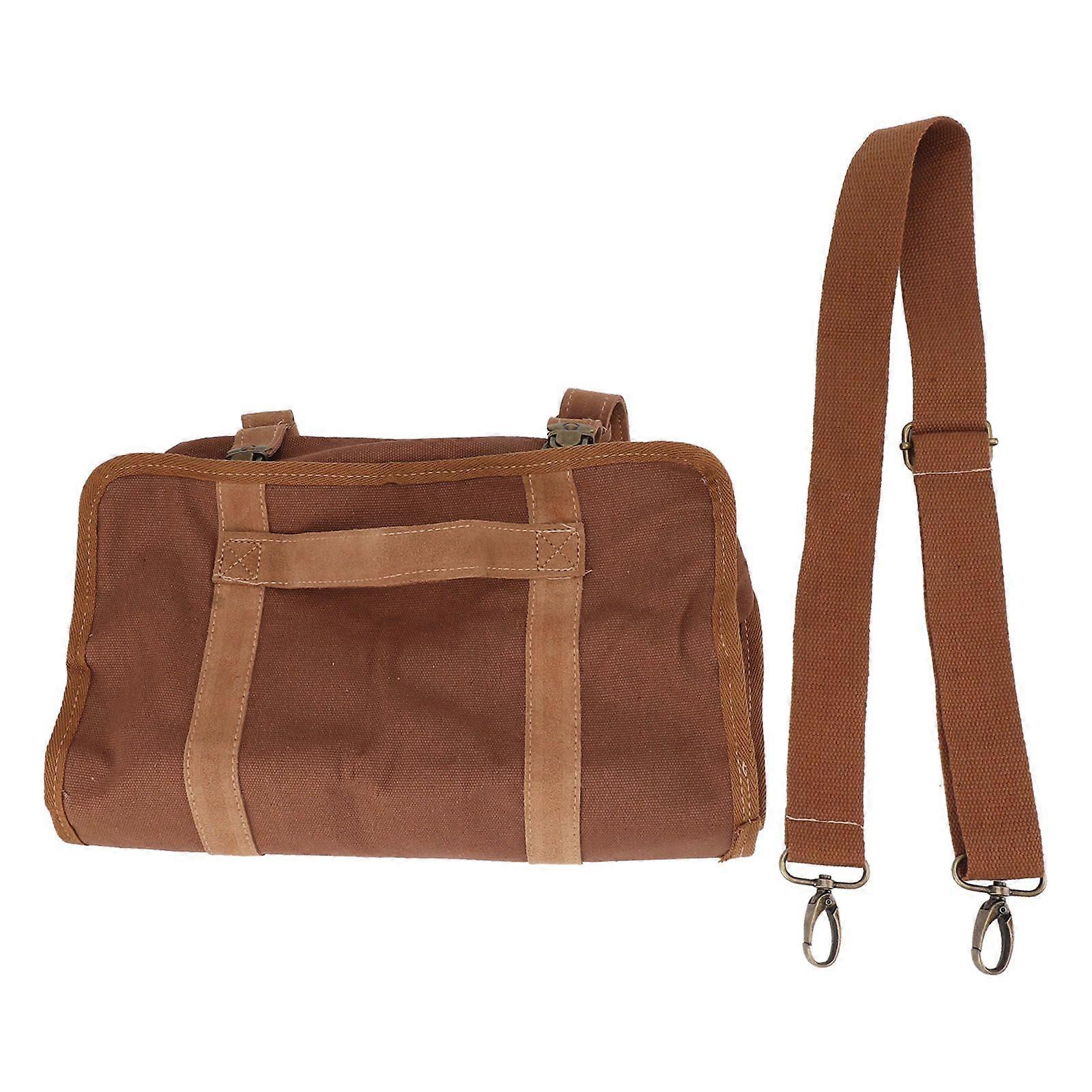 Bartender Bag Multifunctional Portable Large Capacity Canvas Travel Bartender Kit Bag with Strap for Outdoor Brown