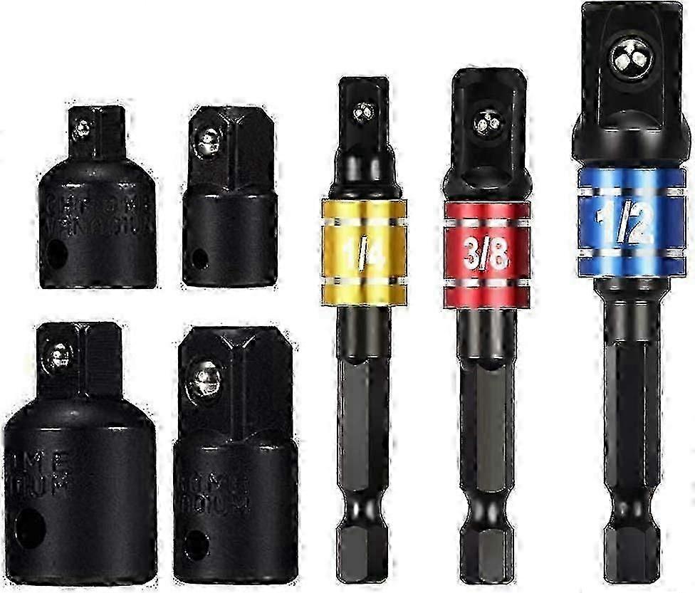 Impact Adapter and Reducer Set Drill into High Speed Nut Drill, 1/4", 1/2", 3/8 Socket Adapter(Black)