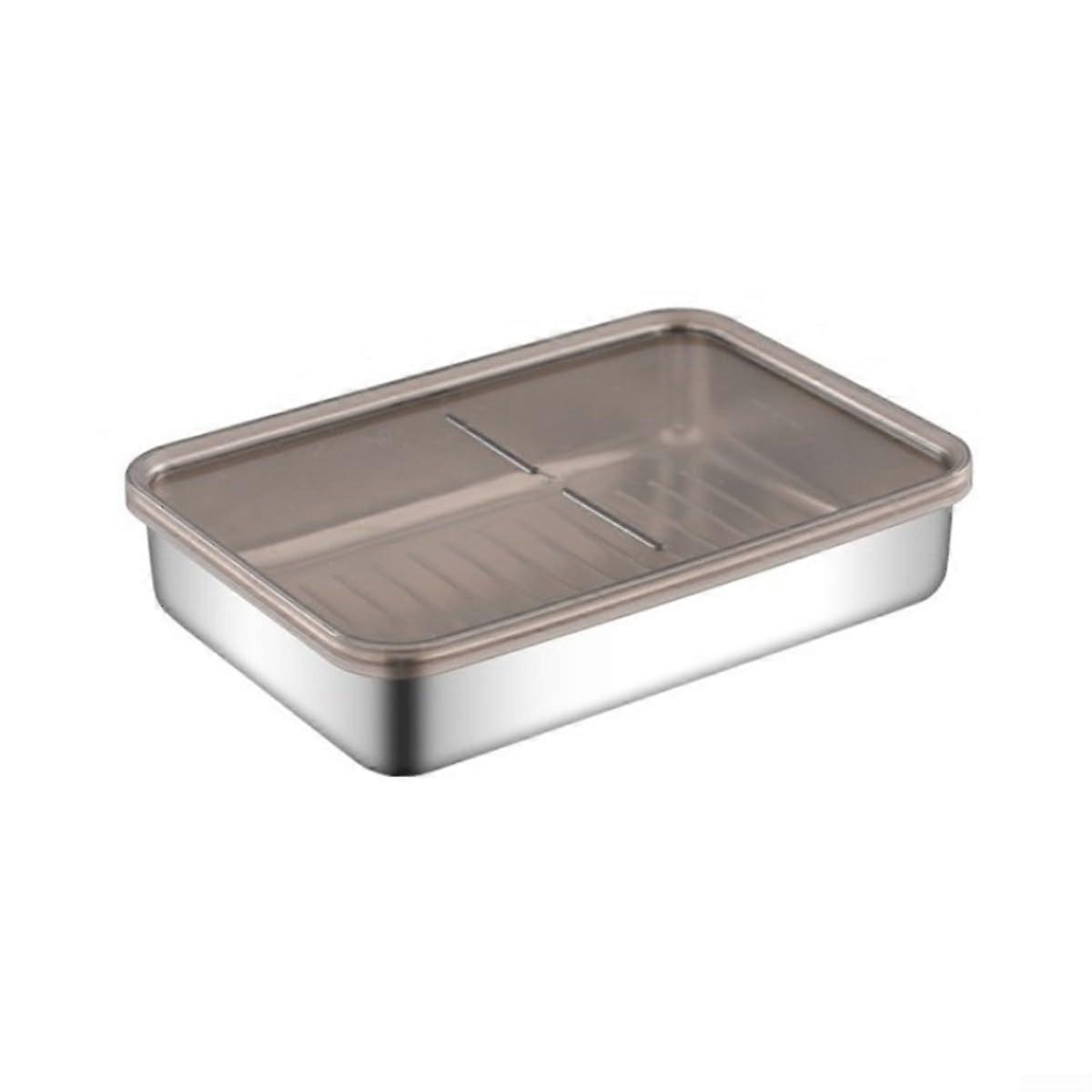 Sealed Stainless Steel Container For Kitchen And Refrigerator Use, 19.5X14X4 Cm, Meat And Cheese Storage, Raised Bottom