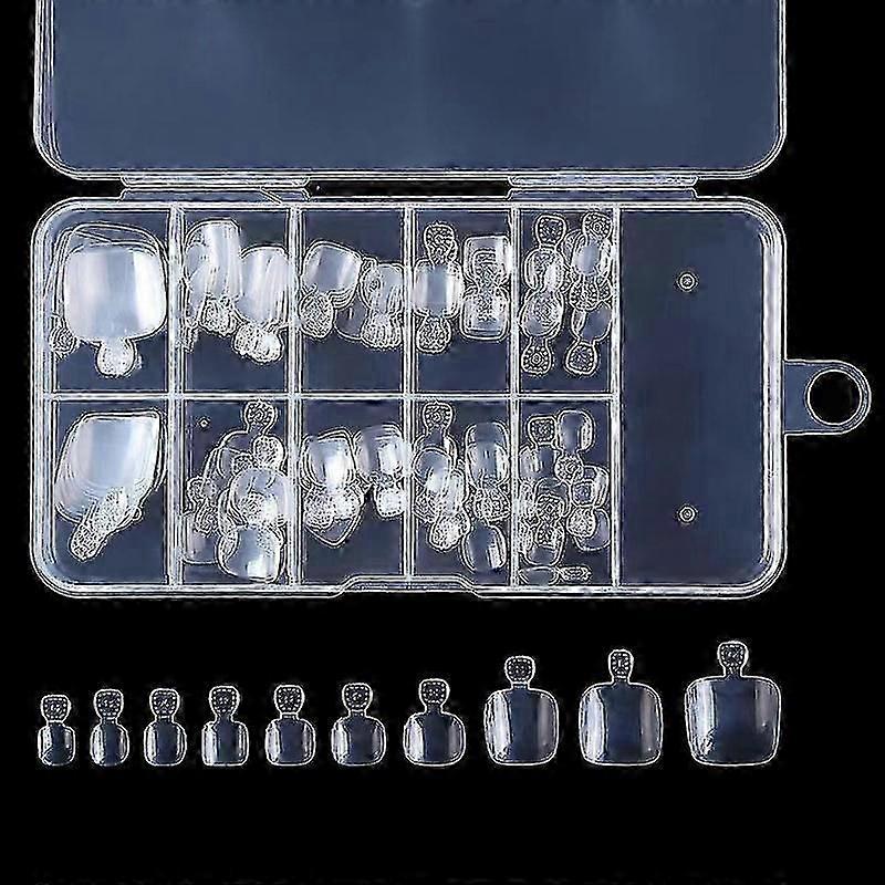 100pcs Acrylic False Toenails Full Cover Artificial French Toenail 10 Sizes With Box, Fake Toenail Tips