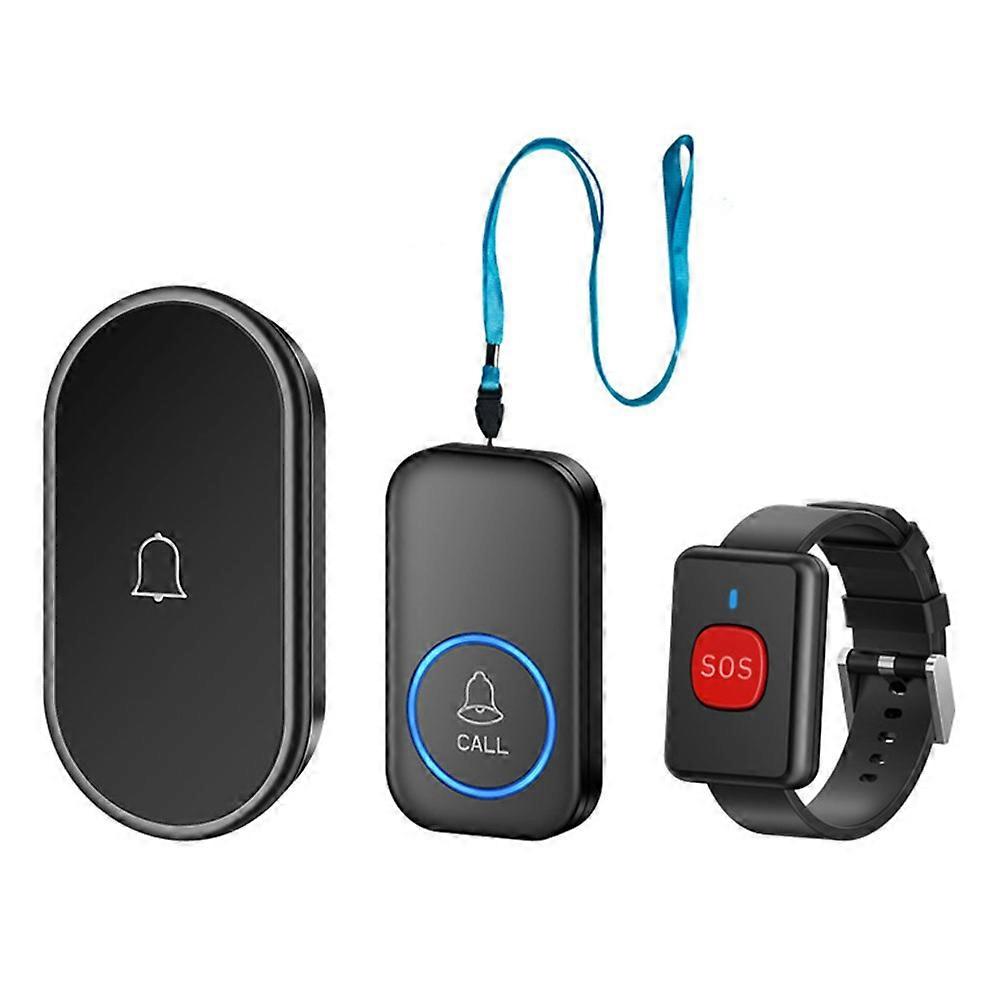 A18 For Elderly SOS Emergency Call Button 60 Melodies 300m Wireless Alarm System, 1 Watch Button + 1 Lanyard Button + 1 EU Plug Re
