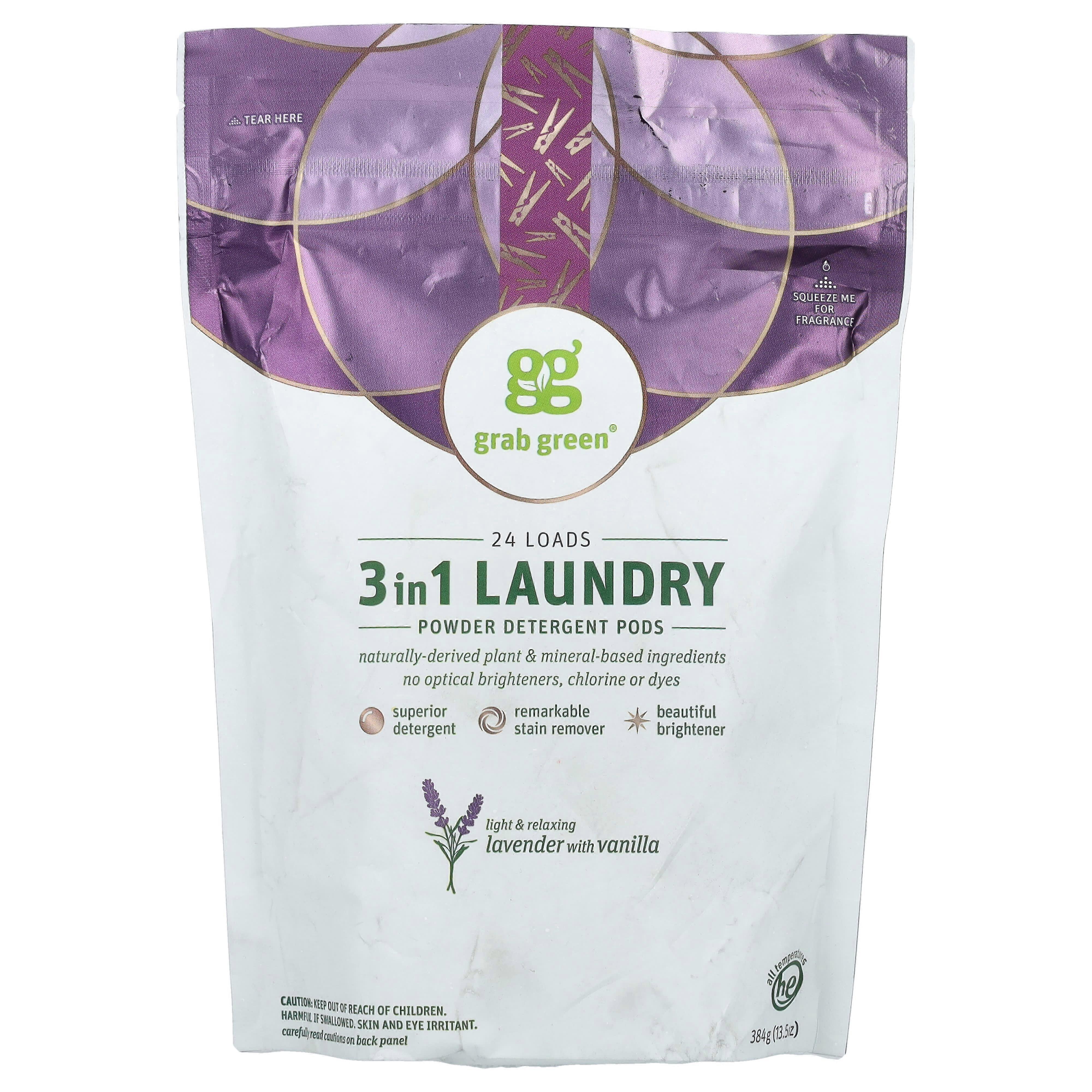 3 in 1 Laundry Powder Detergent Pods, Lavender with Vanilla, 24 Loads, 13.5 oz (384 g)