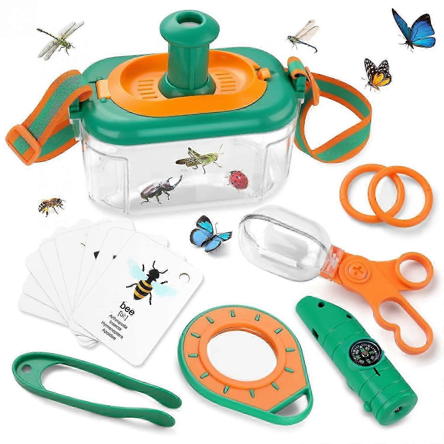Kids Bug Catcher Kit with Bug Collector, Whistle, Compass, and Magnifying Glass for Outdoor Exploration