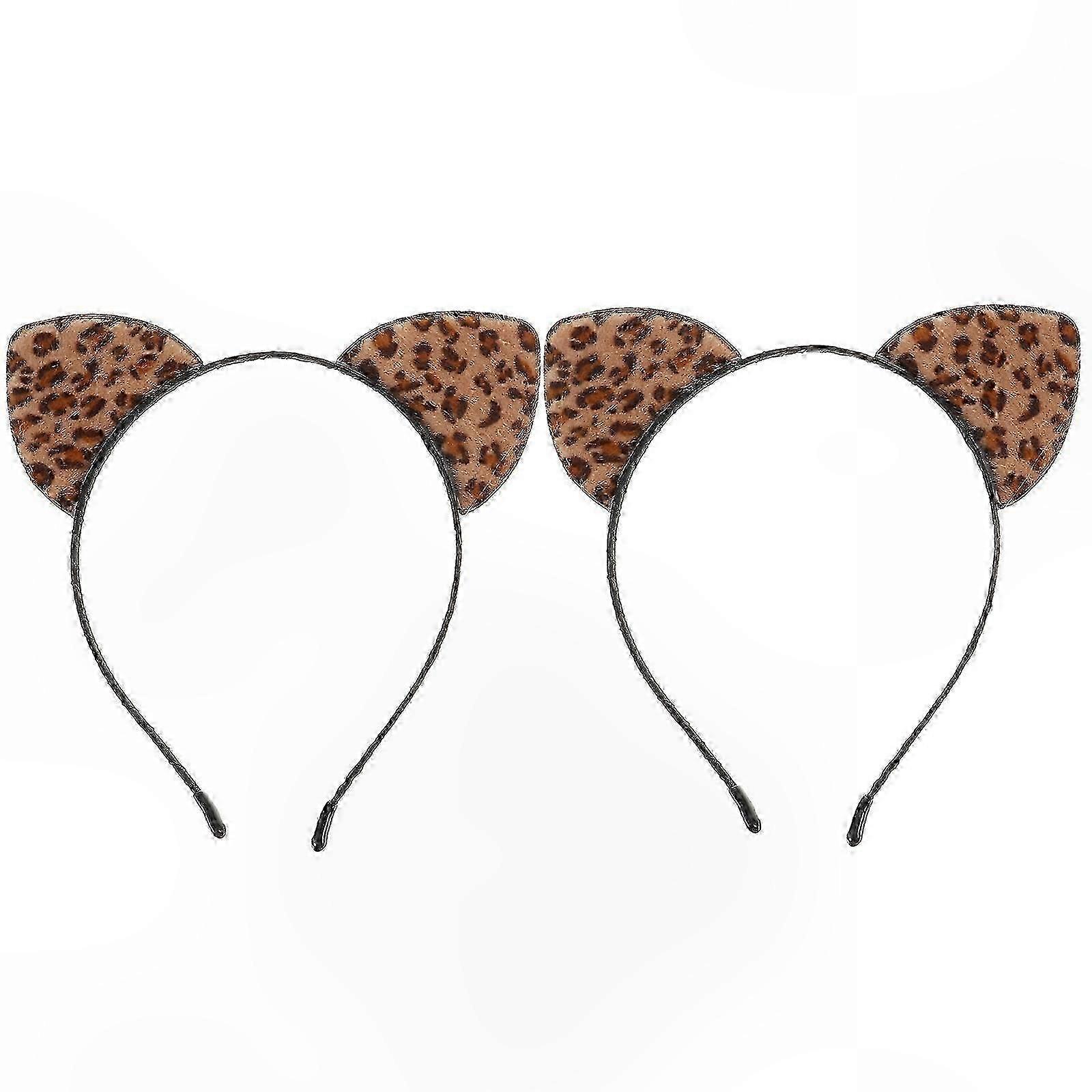 2 Pieces Leopard Print Cat Ear Headbands for Cosplay and Party Use