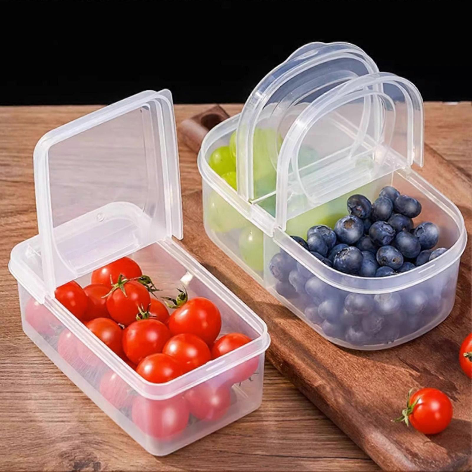 SUSUchens 500ML Food Storage Box, Transparent 2-Compartment, 90° Lid, Stackable Fridge Organizer for Picnic, Vegetables, Fruit, Salad - Style A