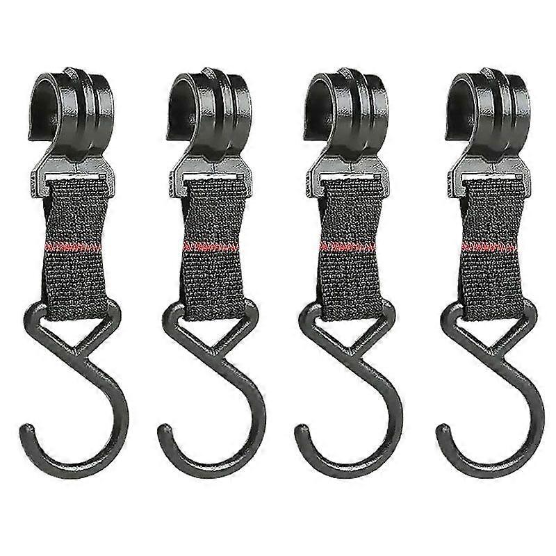 4 Piece Outdoor Camping Rack Hooks Plastic Snap Webbing Hooks, Black