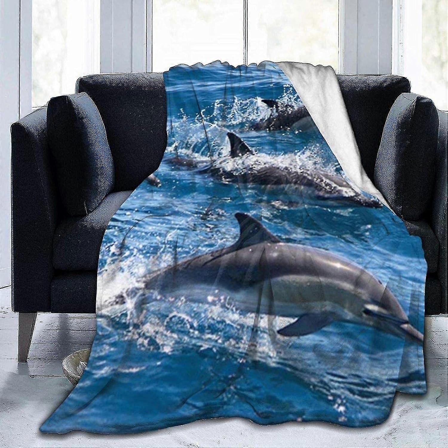 Couverture polaire, motif dauphins dans la mer, couverture polaire douce, couverture pour canapé