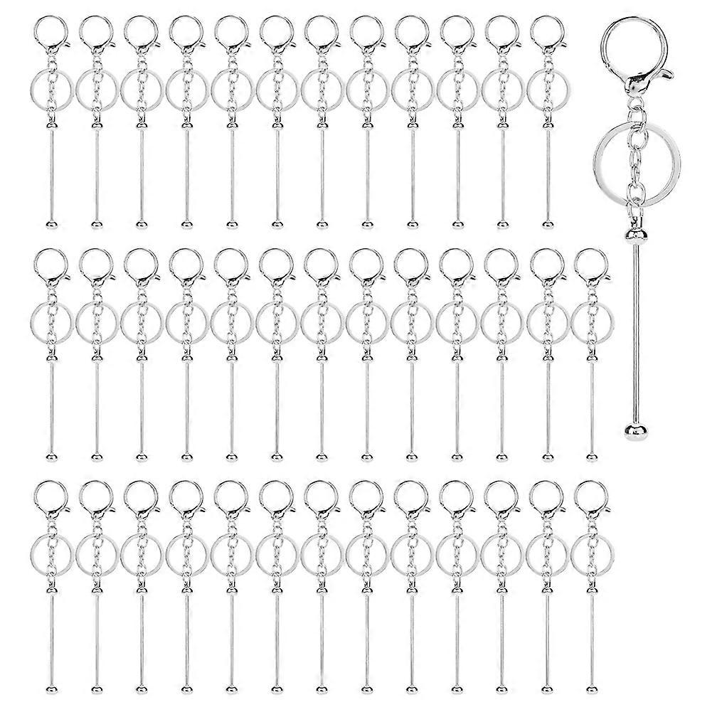 40pcs Beadable Keychain Bars,Metal Beaded Keychain Blank