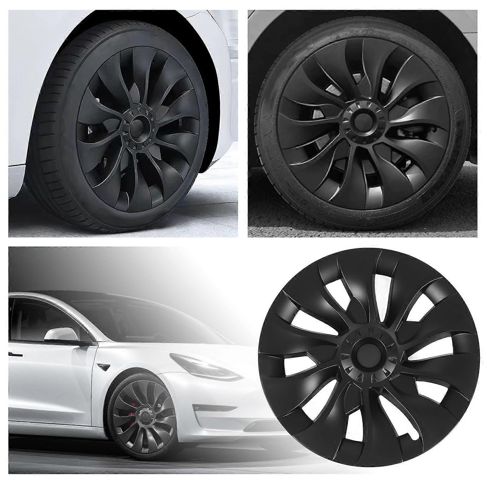 4 Pcs Wheel Hub Cap 18in Wheel Hub Full Wrap Rim Cover Trim Protector Replacement for Tesla Model 3 2017 to 2023 Matte Black 