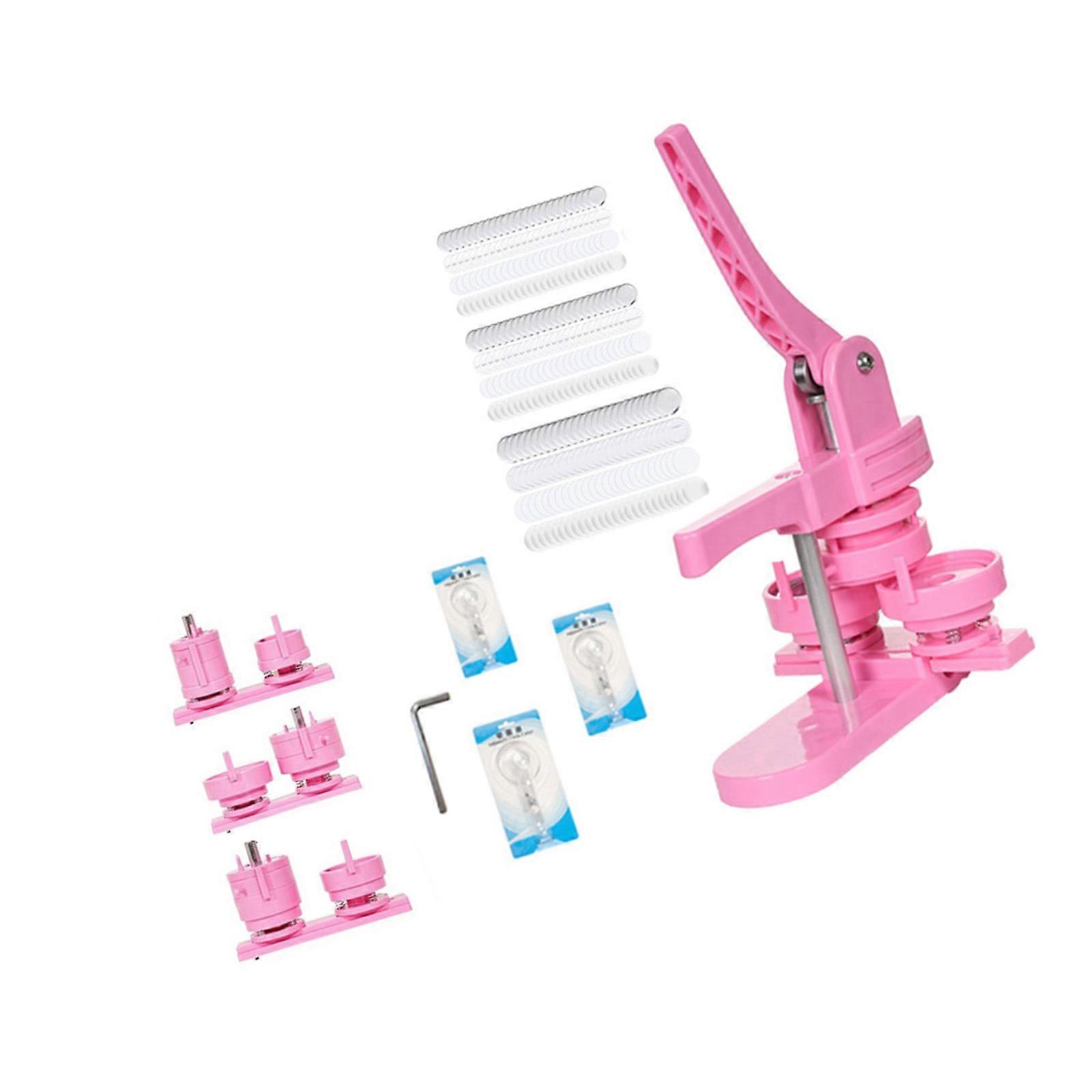 Button Maker Machine Interchangeable Button Press Badge Maker with 300 Components  3 Circular Cutter and 3 Button Molds   pink