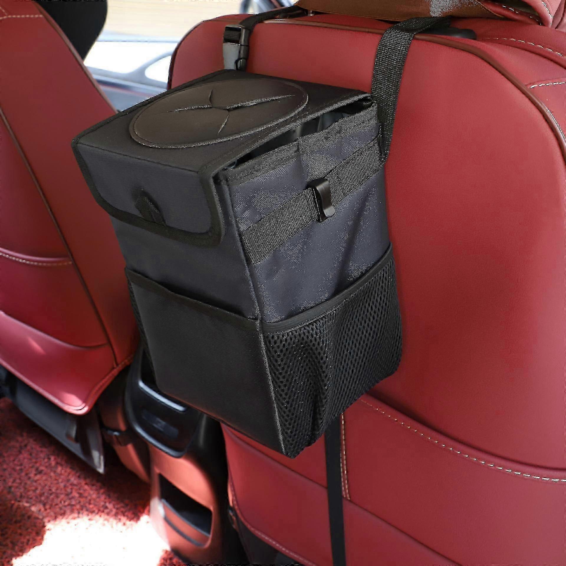 Hanging Car Trash Can With Storage Pockets Foldable Vehicle Trash Bag