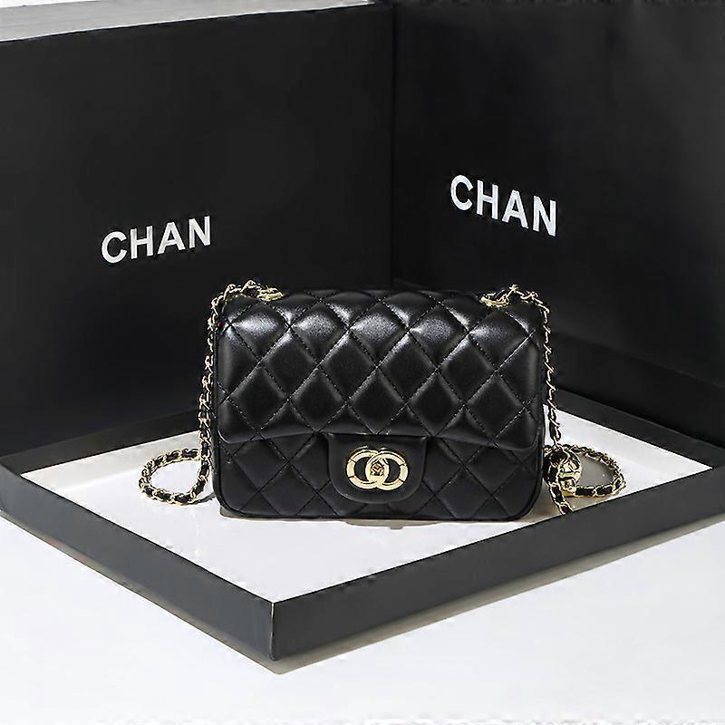 Borsa a tracolla alla moda in pelle con catena a rombi, classica piccola, quadrata, dorata, 24K