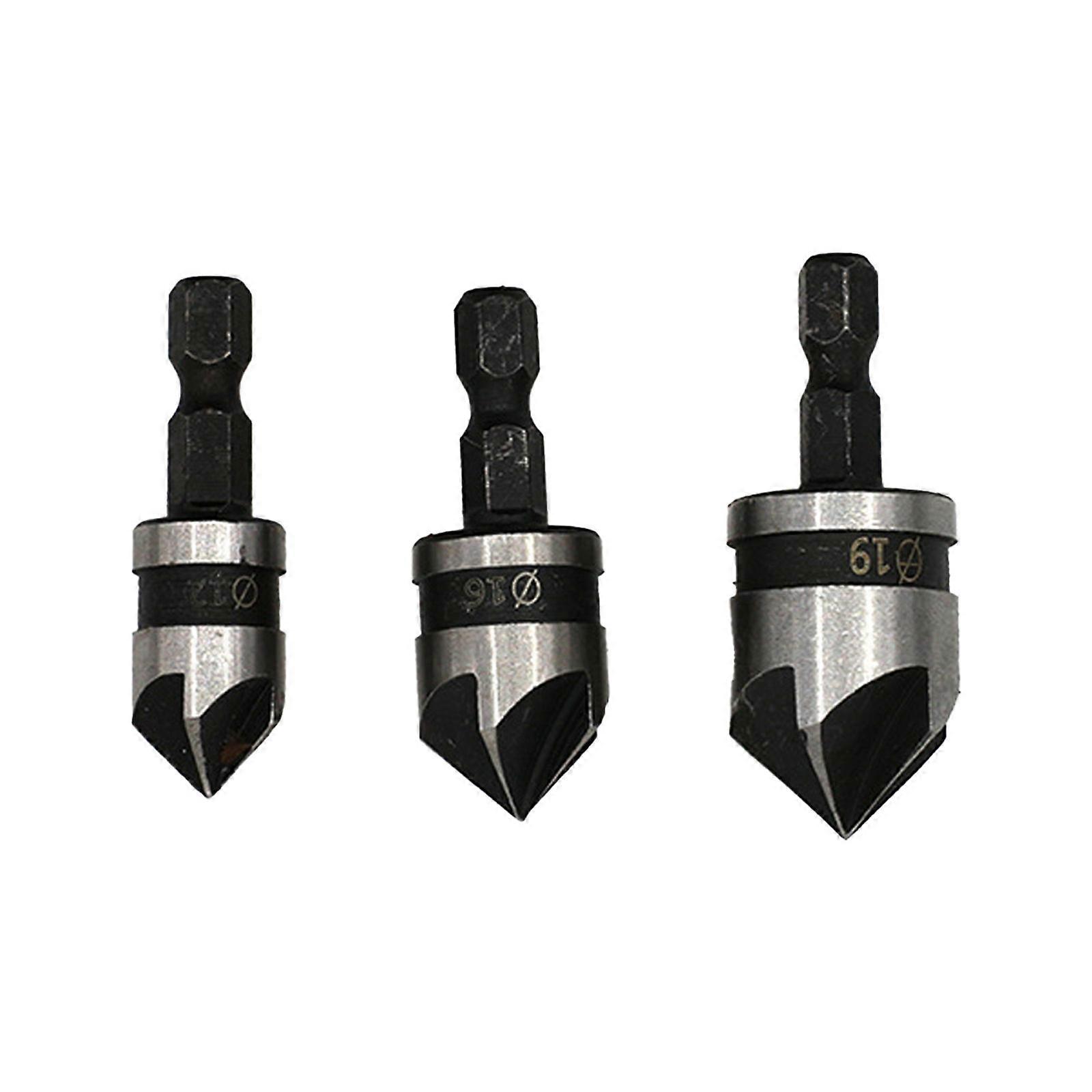 5 Flute High Carbon Steel Chamfering Bit With Hexadecimal Shank For Professional Wood Countersinking 12 16 19mm Multicolor