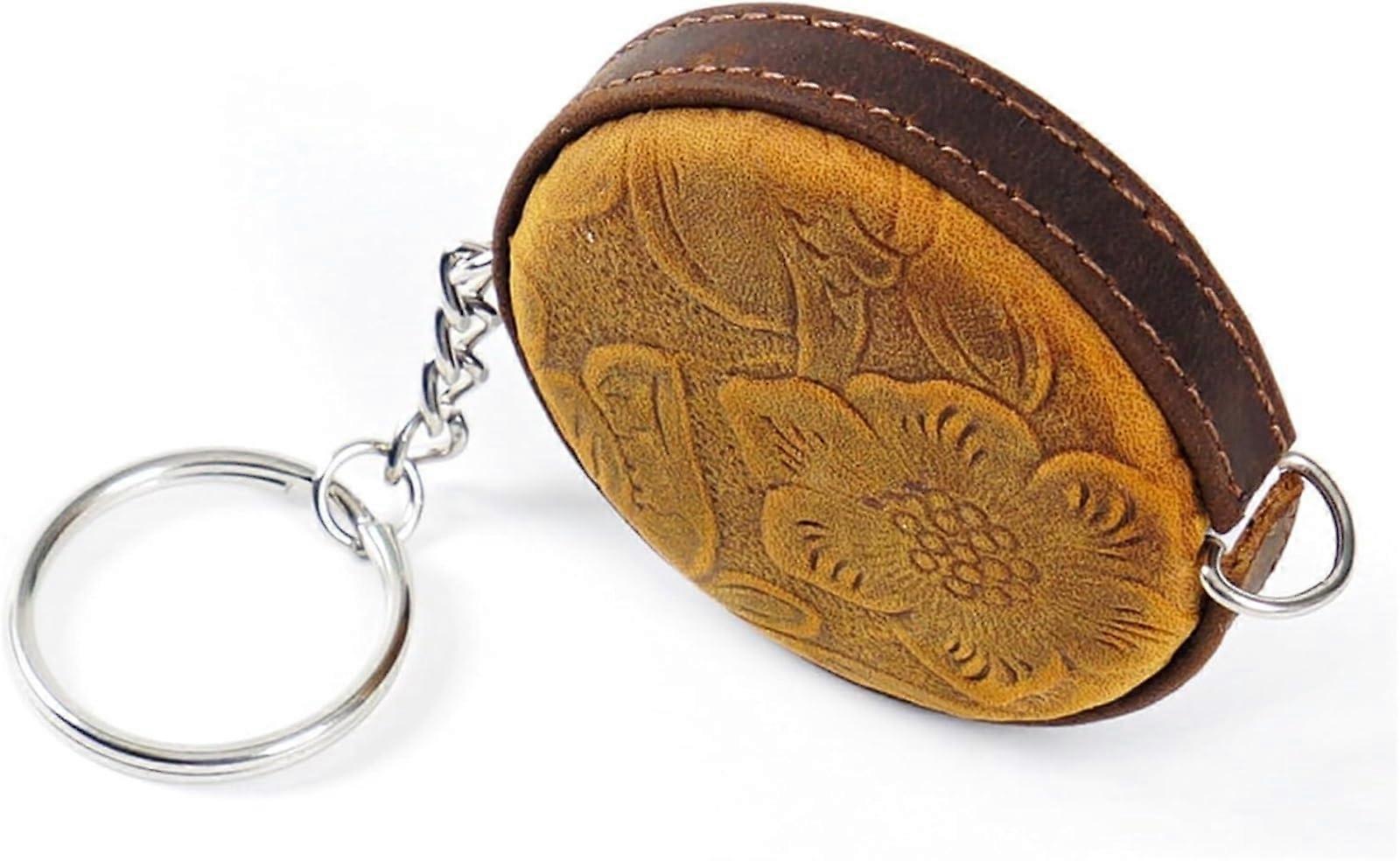 Tape Measure Keychain with Mini Portable Leather Case for Sewing and Tailoring, 1pcs Coffee