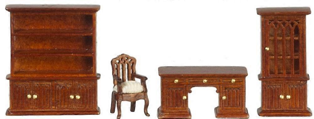 دمى البيت الجوز دراسة مكتب مجموعة Jbm 1:48 مقياس 1/4 بوصة أثاث مصغر