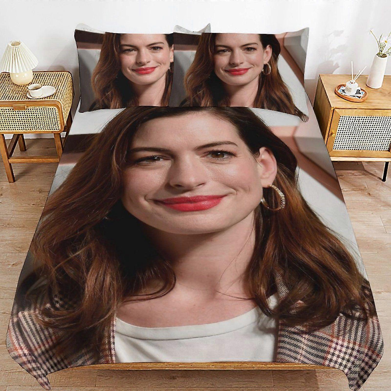 r95 Anne Hathaway Practical Zip Function Smooth Bedding Surface Soft Layer Duvet Cover Sets for Rest Night n95