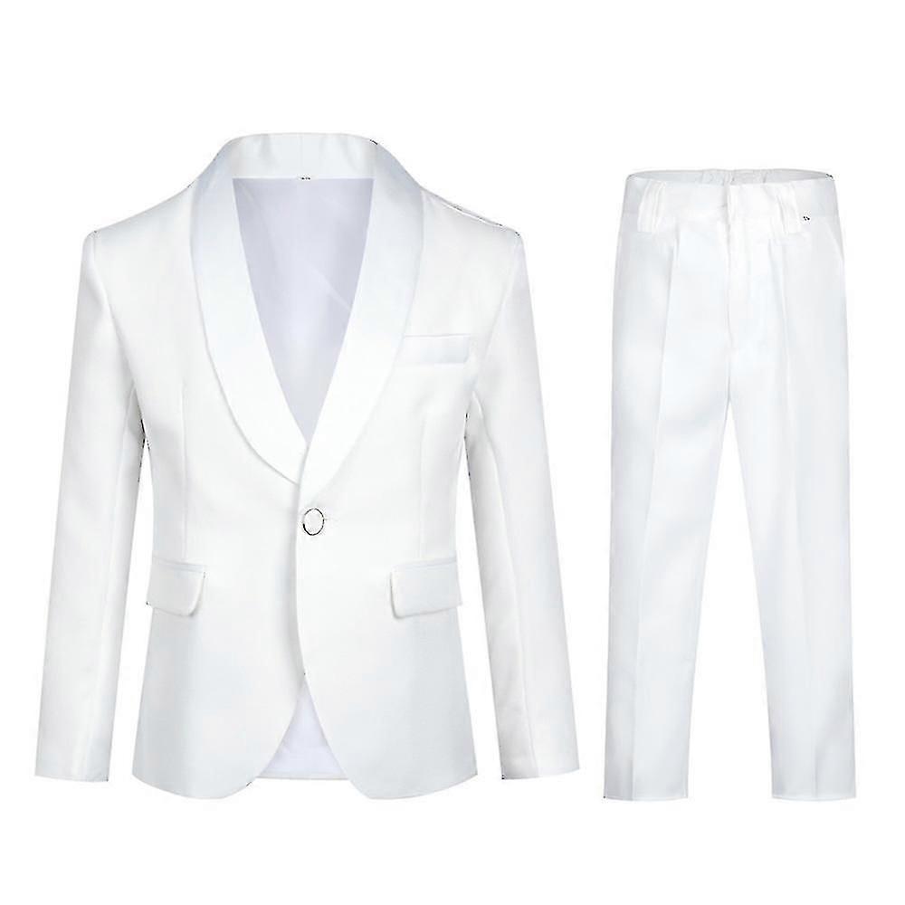 Pojkars enkelknäppta kavaj- och byxkostym i ren färg