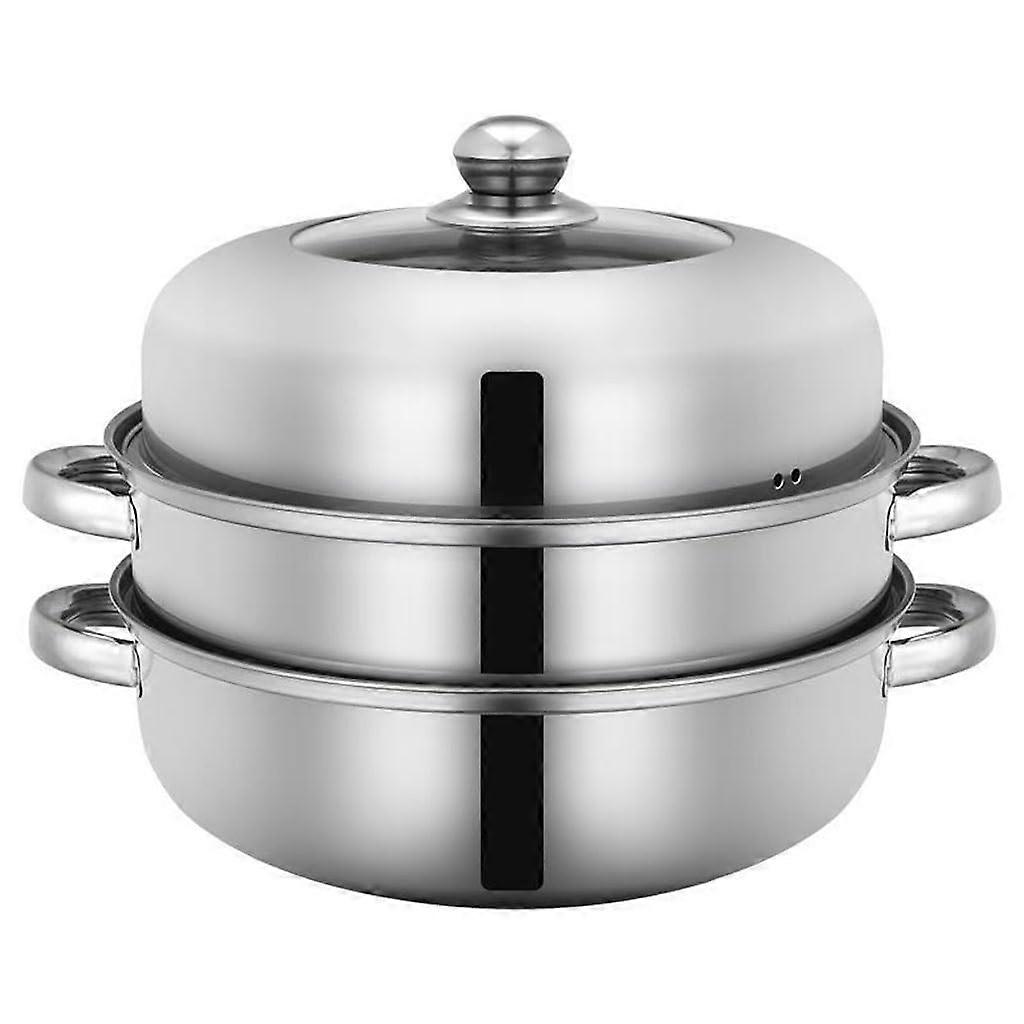 Thickened Stainless Steel Steamer Pot with Multiple Layers for Soup and Vegetable Cooking White 35cm