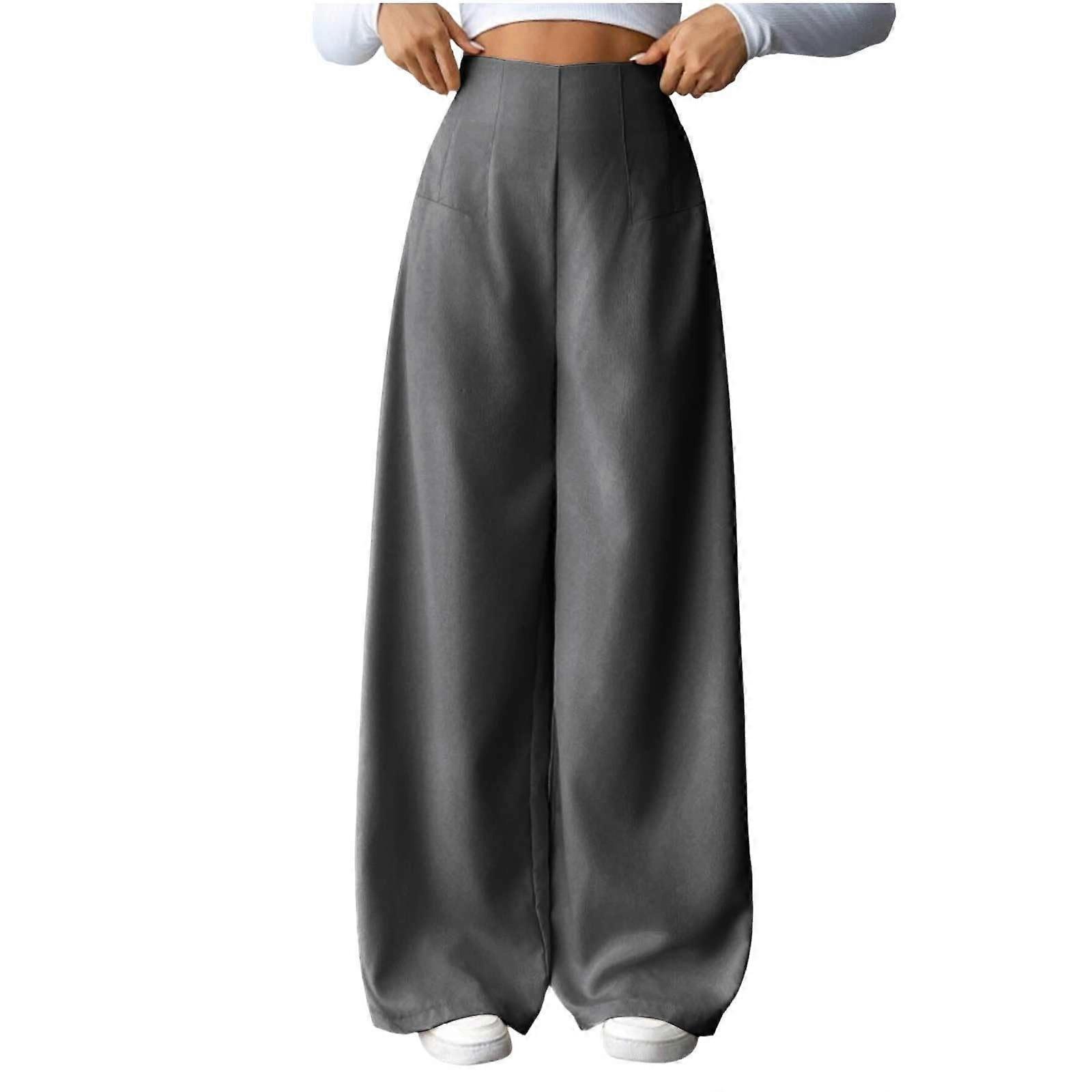 Women's work trousers with side zipper, wide-leg stretch dress pants,  women's high-waisted business casual trousers Gray M | Fruugo NO