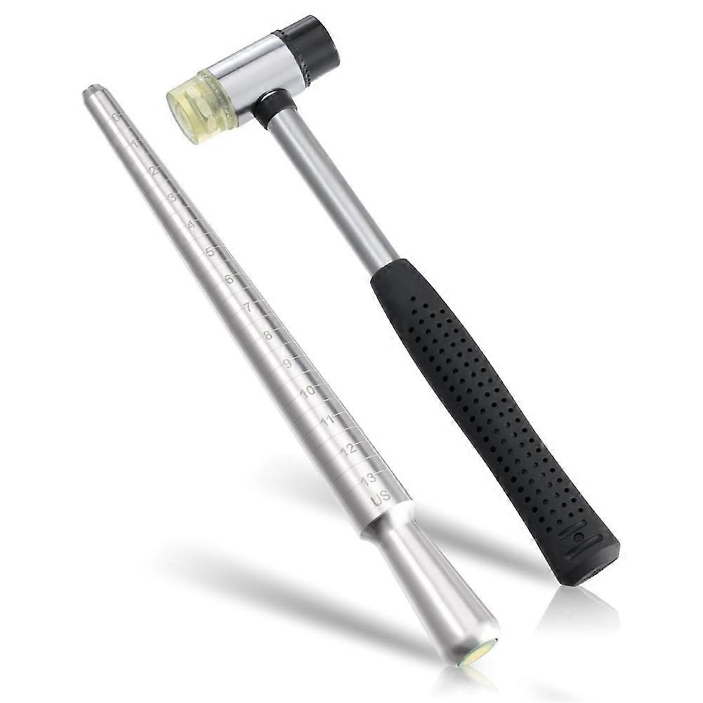 Ring Sizer, Can Be Hammered Solid Ring Mandrel and Jewelry Rubber Mallet, Ntegrated Conical Solid Ring Mandrel Sizer