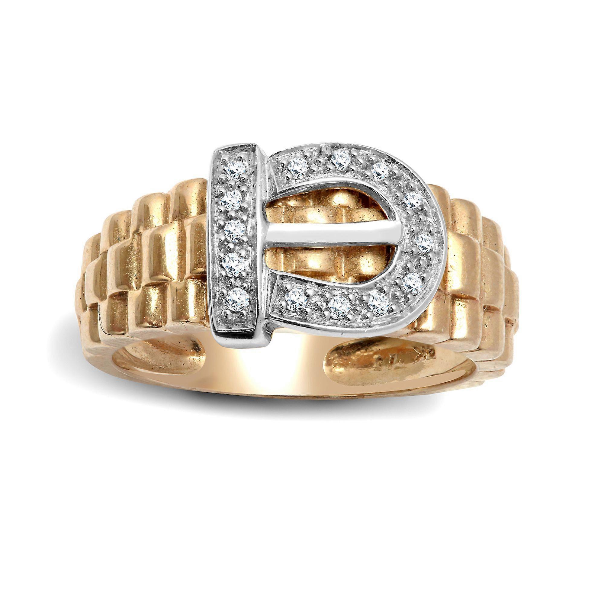 Jewelco London 男士实心 9K 黄金密镶圆形 H I1 0.15K 钻石皮带扣戒指 11 毫米