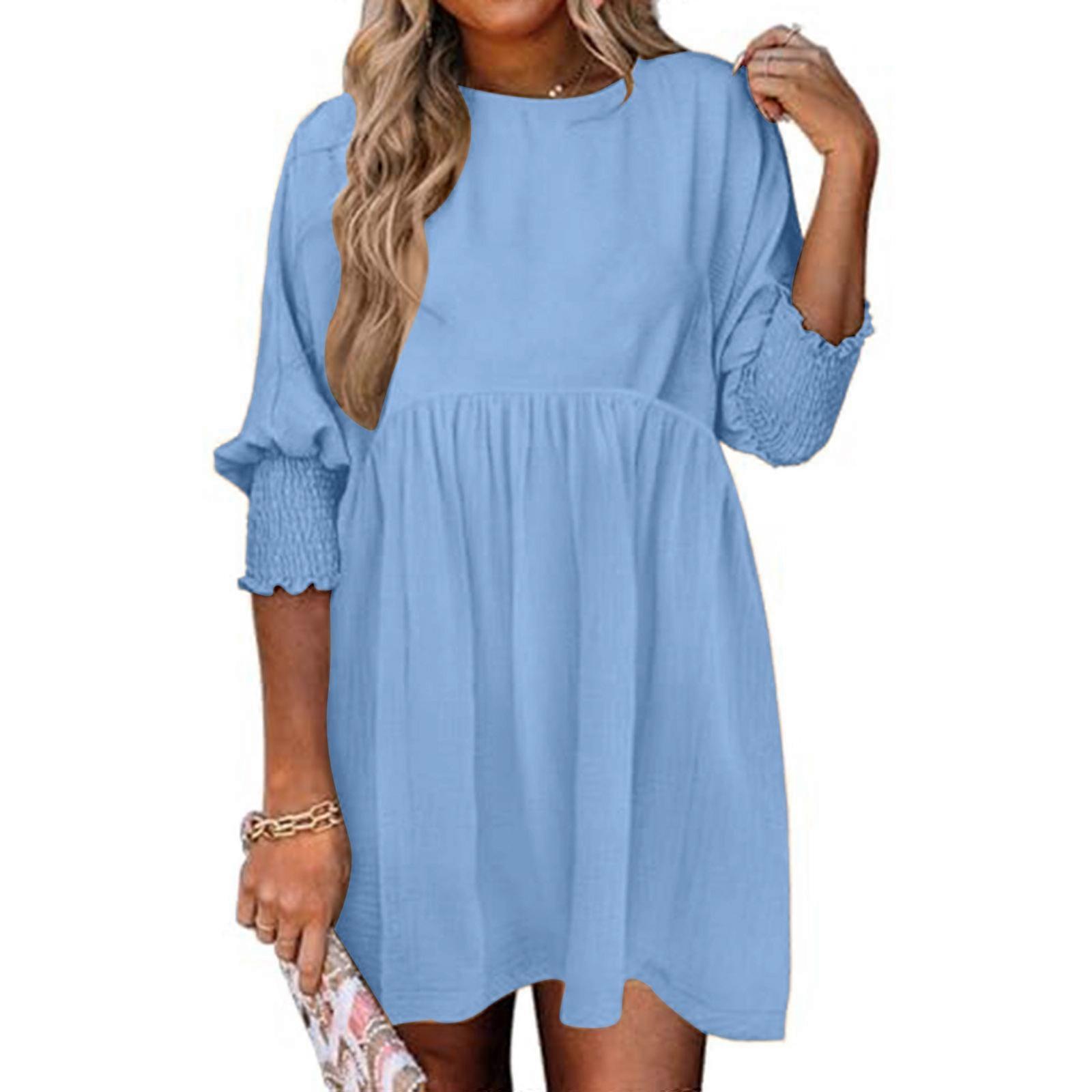 Womens Fall Dresses Casual Tunic Dress Short Sleeve Crew Neck Flowy Babydoll Dress light blue S | Fruugo NO Womens Fall Dresses Casual Tunic Dress Short Sleeve Crew Neck Flowy Babydoll Dress light blue S | Fruugo NO