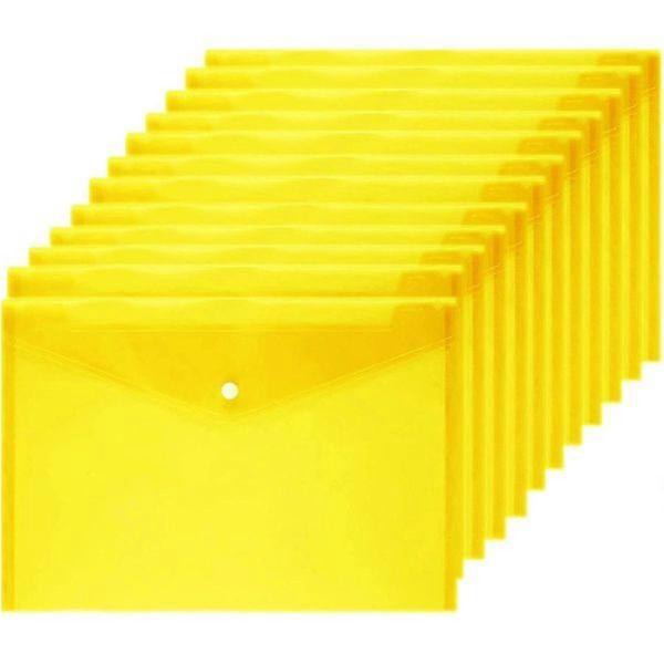 Poly envelope 12 pcs document envelopes with push button Quality transparent document folder for A4 size (yellow)