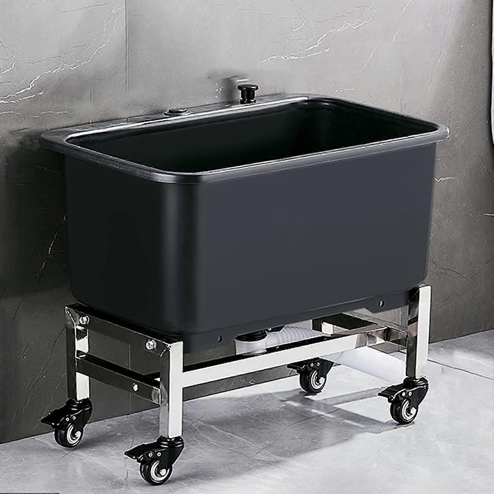 Utility Sink with Large Deep Basin and Lockable Wheels for Laundry Garage Commercial Use 24x16x20in